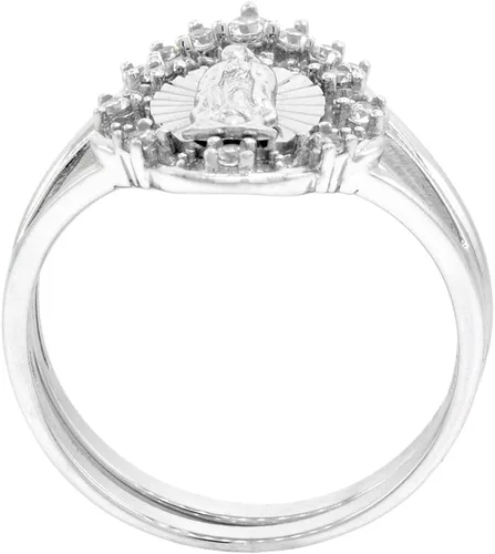 Vista 2 de 2 piezas de plata de ley micropave CZ Guadalupe anillo para mujer corte diamante Halo Split Shank 58 pulgadas tamaño 6-9