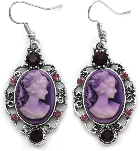 Vista 2 de Pendientes colgantes de camafeo morados, joyería de moda, Diamante de imitación