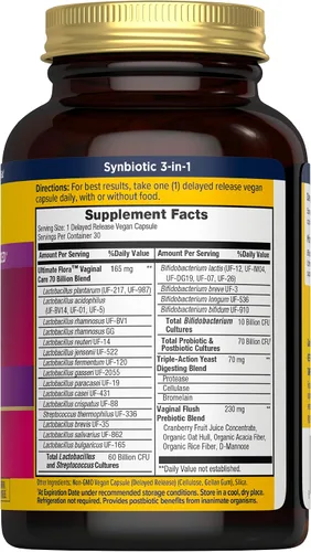 Vista 2 de Renew Life Ultimate Flora Probiotics for Women 70 mil millones de UFC Cápsulas veganas de liberación retardada Formulado por médicos Vaginal