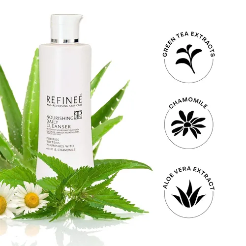 Vista 2 de Refinee Limpiador facial nutritivo diario de té verde y manzanilla para hombres y mujeres, reversión de la edad, purifica, suaviza y nutritiva