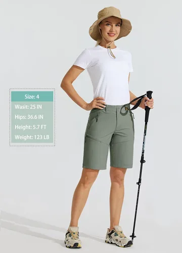 Vista 5 de Willit Pantalones cortos largos de senderismo para mujer de 10 pulgadas, de secado rápido, atléticos, de verano, con bolsillos