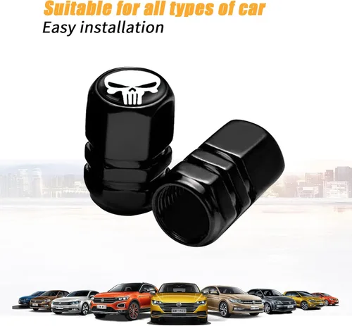Vista 7 de TimNas 4 tapones de válvula de neumático de rueda de automóvil, cubiertas de metal para sellar válvulas de polvo, tapa universal de núcleo de puerta