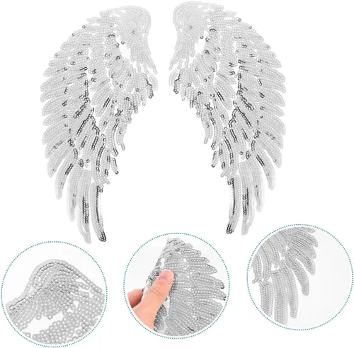 Vista 7 de Zerodeko Sequin Angel Wings Patch DIY Sewing Applique for Clothing Silver Embroidered Fabric Decoration Craft Supplies for Jackets Hats