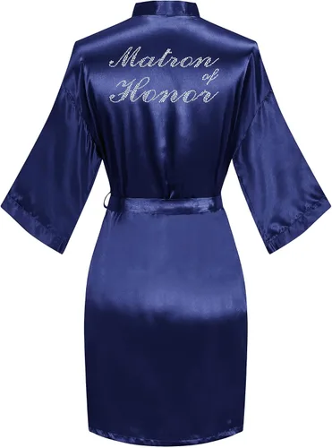 Vista 25 de Bata de boda para mujer, para novia, dama de honor, corta, de satén, kimono, batas de seda para prepararse, fiesta nupcial
