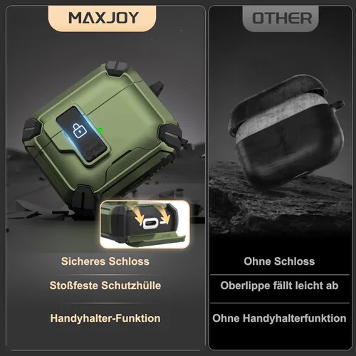 Vista 5 de Maxjoy Funda protectora para AirPods 4 2024, funda protectora para AirPods de 4ª generación con bloqueo automático, compatible con MagSafe Verde