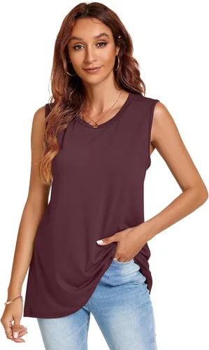 Vista 3 de JOELLYUS Camisetas sin mangas para mujer, estilo casual, cuello redondo, sin mangas, ajuste holgado, camisetas tipo túnica básicas