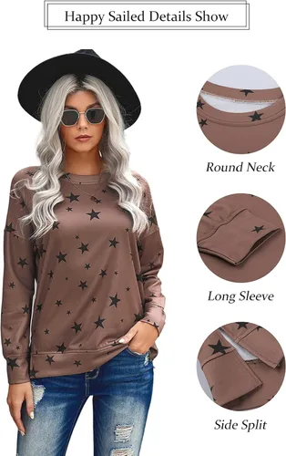 Vista 5 de Happy Sailed Womens Tie Dye Printed Sweatshirt Loose Casual Long Sleeve Crewneck Striped Pullover TopsS-XXL