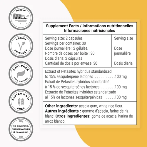Vista 4 de Supersmart - Extracto de petasita de mantequilla de 100 mg por día - Extracto de Petasites Hybridus estandarizado al 15% Sin OMG y sin gluten - 60