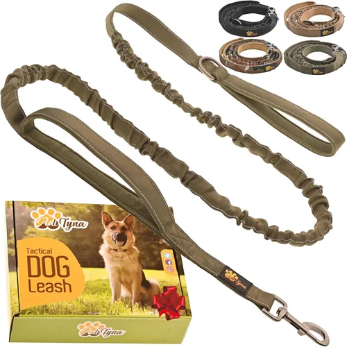Vista 14 de ADITYNA - Correa elástica táctica para perro, 6-7.5 pies, perros medianos, grandes y XL Shock-absorbing bungee leash with 2 padded handles, metal