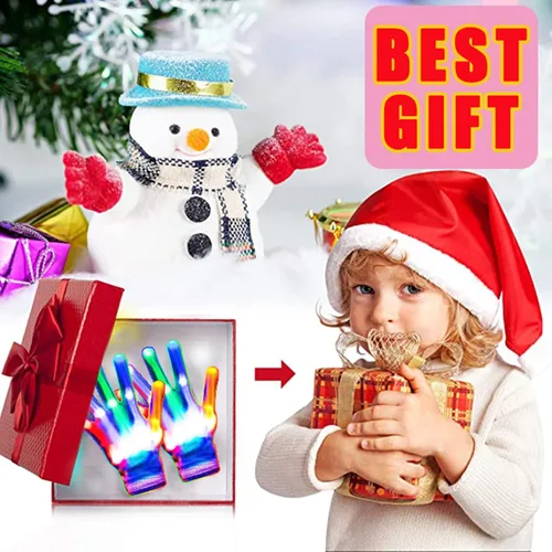 Vista 3 de COTRUERE Guantes con luz LED, arco iris, regalos de Pascua para niños y adultos, guantes brillantes de luz rave, juguetes geniales, rellenos