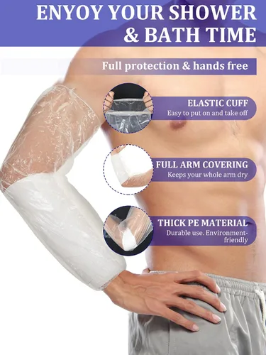 Vista 2 de Sosation 50 fundas impermeables para brazo para ducha, baño, protector de manga de brazo, fundas protectoras de vendaje largo para adultos, fundas