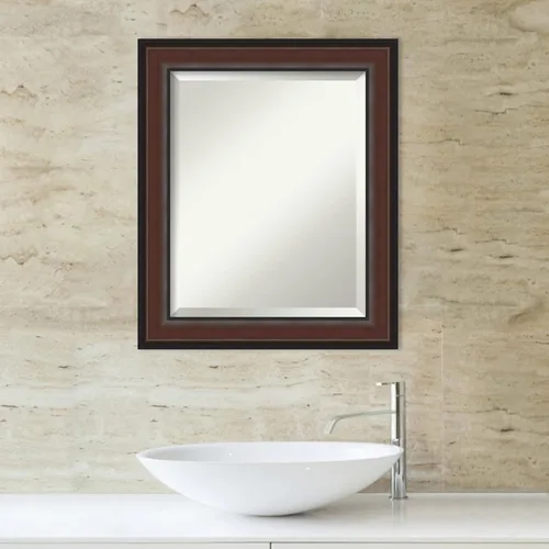 Vista 5 de Amanti Art Espejo de baño marrón para sobre el fregadero, espejo rectangular de tocador rectangular de nogal Harvard de 25 x 21 pulgadas, marco