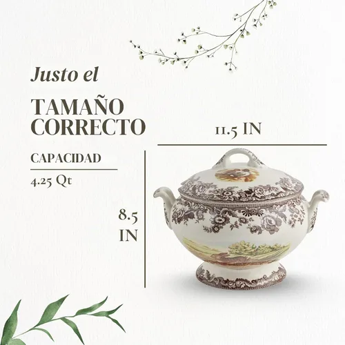 Vista 8 de Spode Sopera Woodland con motivos de conejo, codorniz y pintaleta, sopera cubierta de 4.25 cuartos de galón, hecha de loza fina, apta