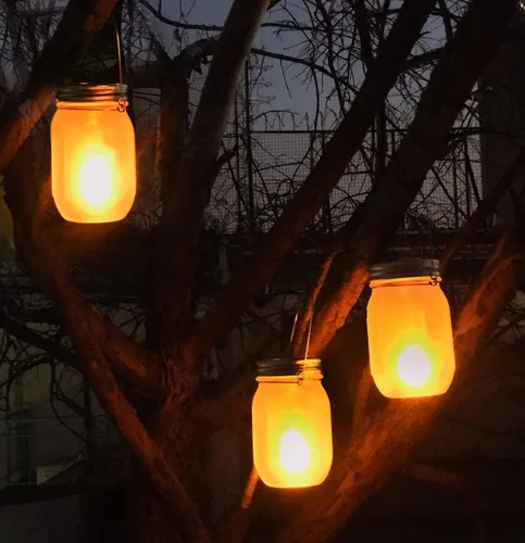 Vista 2 de Luces solares de antorcha parpadeante, paquete de 6 linternas parpadeantes impermeables para bailar, tarro de cristal integrado, patio al aire