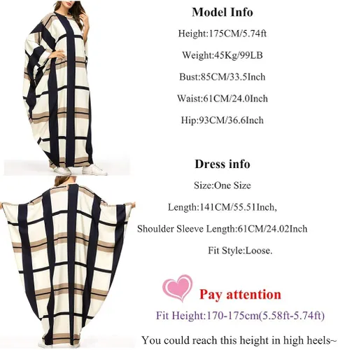 Vista 3 de xiannu Jalabiya Mujer Más Tamaño Maxi Vestidos Batwing Manga Árabe Kaftan Beige