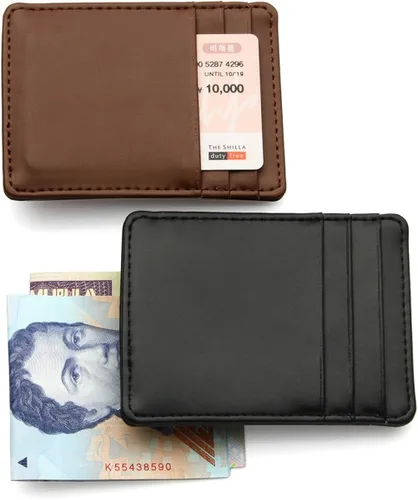 Vista 4 de Cartera de piel personalizada 2 en 1 con clip de dinero para hombres, regalo del día del padre, clip magnético para identificación y ranuras