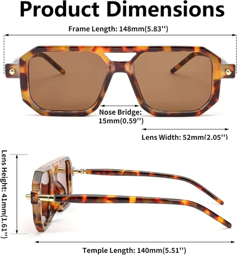 Vista 7 de FEISEDY Gafas de sol vintage cuadradas de los años 70, estilo aviador, para mujeres y hombres, marco clásico, retro, elegante, UV400, B2622