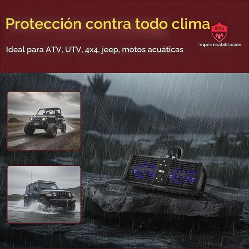 Vista 6 de Pyle Barra de sonido ATV/UTV de 11 pulgadas, altavoces Bluetooth UTV impermeables con amplificador de clase D integrado, sistema de altavoces de 2