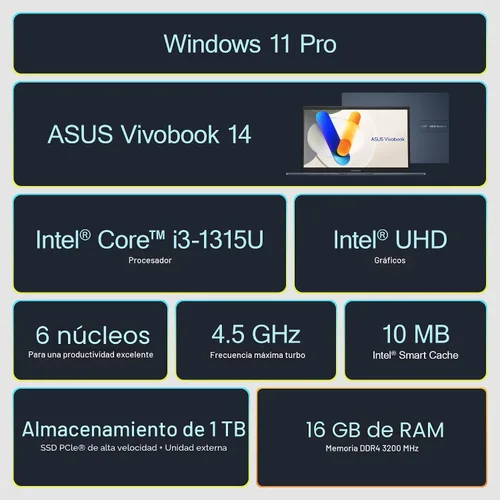 Vista 2 de ASUS Vivobook Laptop 2025 Computadora de negocios ultra portátil, pantalla FHD de 14 pulgadas, 16 GB de RAM, almacenamiento de 1 TB