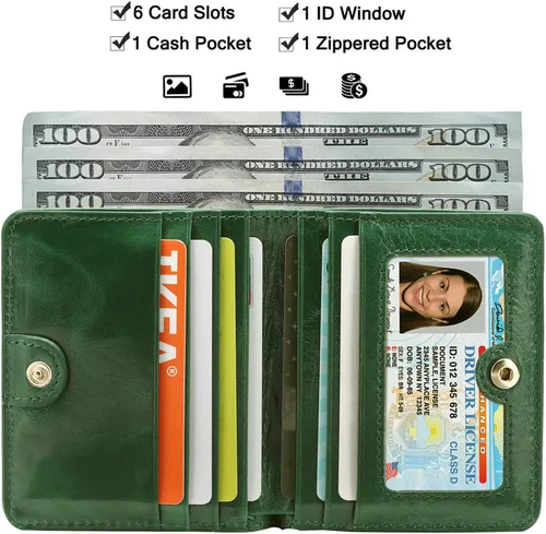Vista 2 de Itslife - Cartera de cuero para mujer con bloqueo RFID, compacta, plegable, con ventana para identificación, Pequeña, Classic