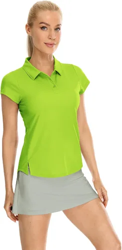 Vista 3 de icyzone Polo de golf con cuello para mujer, camisetas de manga corta para ejercicio de tenis