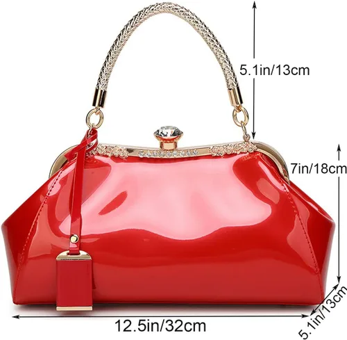 Vista 4 de YOUNXSL Bolso de mano de charol brillante para mujer, bolso de mano con asa superior, bolso de hombro de noche, bolso de boda, bolso retro