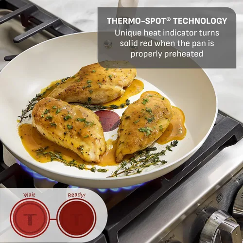 Vista 4 de T-Fal Signature - Juego de sartenes antiadherentes de 8 y 10 pulgadas, apto para lavavajillas, apto para horno hasta 350 °F, juego de ollas y Crema