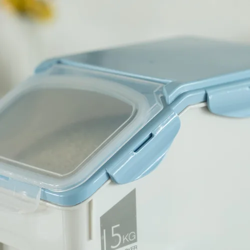 Vista 4 de Basicwise QI004138L.2 - Juego de 2 recipientes de plástico blanco para almacenar alimentos, con una taza medidora y ruedas, grande
