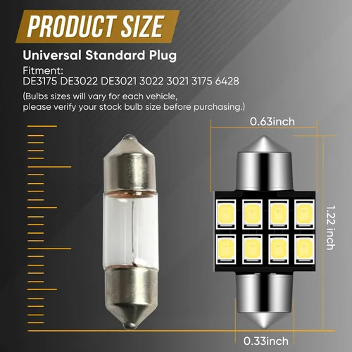 Vista 4 de Audak DE3175 DE3022 DE3021 3175 6428 Festoon - Bombilla LED Canbus de 1.220 in, libre de errores, para interiores, cúpula, mapa, luces de puerta