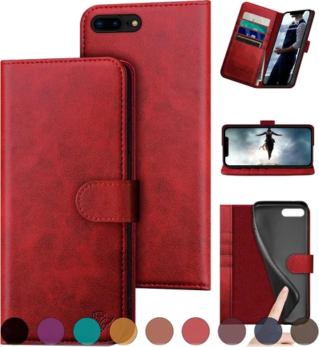 Vista 9 de DuckSky Funda tipo cartera de piel auténtica para iPhone 7 Plus/8 Plus [bloqueo RFID] 【4 tarjeteros de crédito】【Cuero auténtico】 Funda protectora