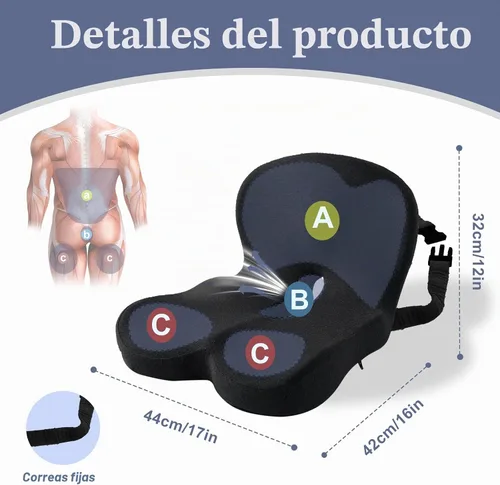 Vista 2 de Cojín de asiento de automóvil, cojín de espuma viscoelástica con correa ajustable, almohadilla ergonómica para automóvil y semircamión, cojín