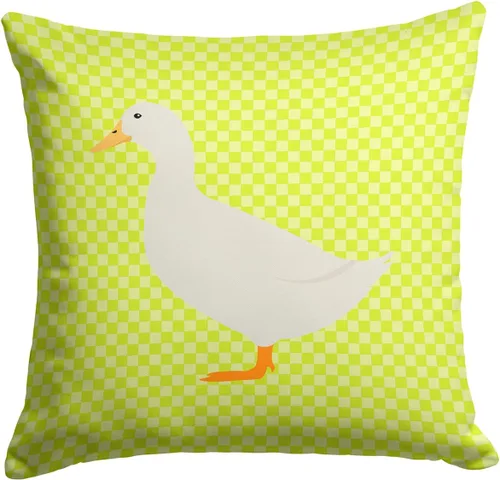 Vista 214 de Caroline's Treasures BB8163PW1414 Beltsville - Almohada decorativa de tela a cuadros pequeños, color blanco, pavo y gallina azul, lavable a máquina