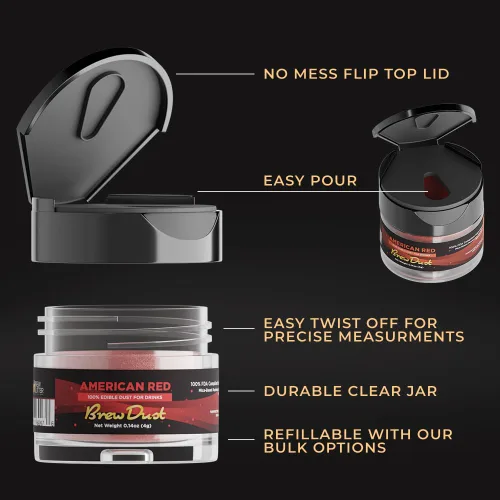 Vista 4 de Bakell Brew Dust - Rojo americano (0.14 oz) Brillantina comestible para bebidas, bebidas y cócteles
