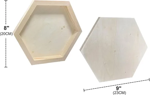 Vista 2 de Lienzo de madera hexagonal para manualidades, tableros de madera enmarcados para pintar (8 x 9 pulgadas, 6 unidades)