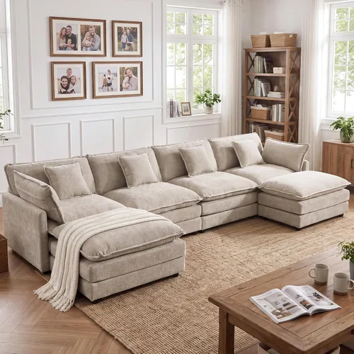 Vista 46 de Tmsan Chenille Cloud - Juego de sofá y silla, color beige y blanco Blanco beige