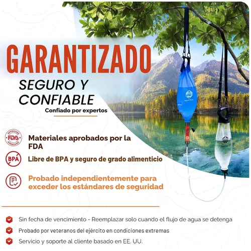 Vista 6 de Sistema de filtración de agua por gravedad: 2 bolsas colgantes ligeras de alta capacidad para mochileros, campamentos, supervivencia, senderismo