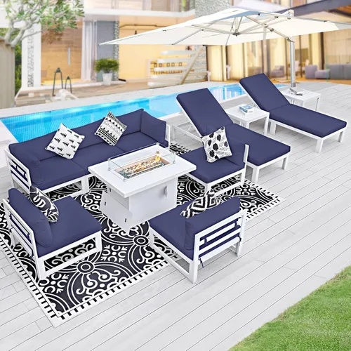 Vista 43 de BULEXYARD - Sofá modular de aluminio para exteriores con mesa para fogata, 7 piezas, color verde azulado