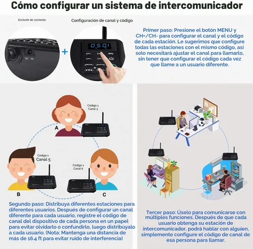 Vista 6 de Wuloo Intercomunicadores inalámbricos para el hogar de 1 milla de alcance 22 canales 100 pantalla de visualización digital, sistema