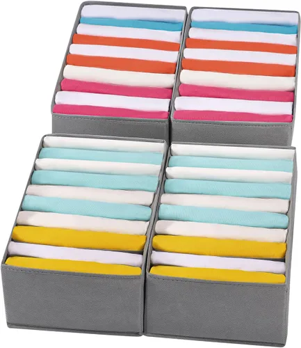 Vista 15 de Paquete de 4 organizadores de cajones de camisetas para ropa, caja de almacenamiento de armario con 10 compartimentos de rejillas, organizador