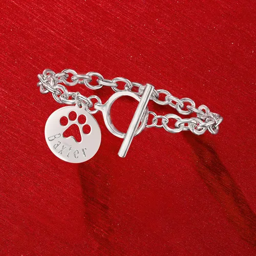 Vista 6 de Ross-Simons Pulsera de plata de ley con estampado de pata personalizada