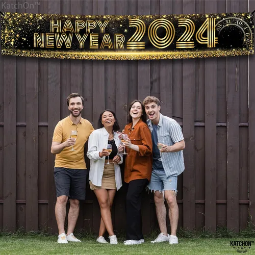 Vista 6 de KatchOn, Cartel de Feliz Año Nuevo 2024 – Grande 120 x 20 pulgadas Cartel de feliz año nuevo para patio Decoraciones de feliz año nuevo 2024
