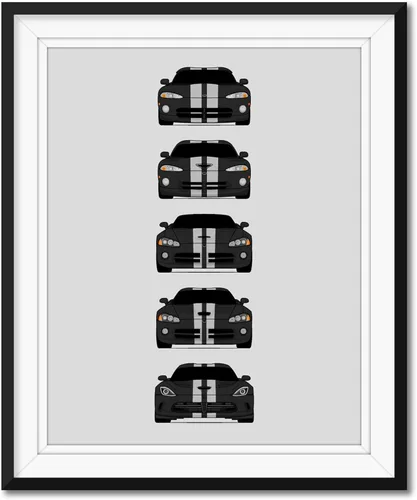 Vista 9 de Custom Car Posters Póster hecho a mano compatible con Dodge Viper Generations e impresión de Viper R/T GTS SRT10, color rojo con rayas blancas, 3.
