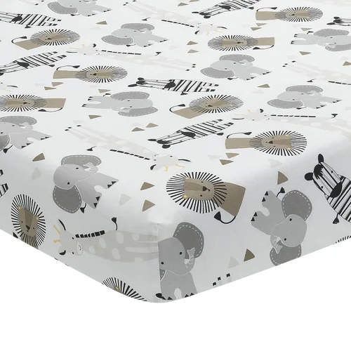 Vista 5 de Lambs & Ivy Jungle Safari - Juego de ropa de cama para cuna de bebé de 6 piezas, color gris/bronceado/blanco