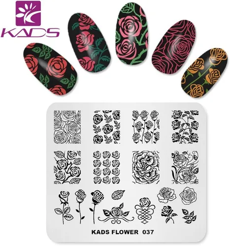 Vista 2 de KADS Plato de estampado de uñas Plantilla de flores Placas de diseño de imagen para decoración de uñas y arte de uñas DIY (FL037)