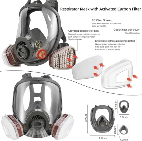 Vista 3 de Máscara respiradora de cara completa, máscaras de gas de supervivencia nuclear y química para pintura, soldadura, trabajo industrial