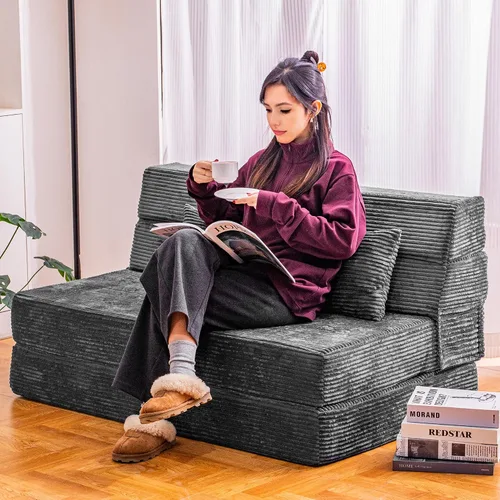 Vista 4 de Cvortll Sofá cama plegable, silla convertible con almohada, sofá plegable de espuma viscoelástica de alta densidad, sofá futón plegable para sala