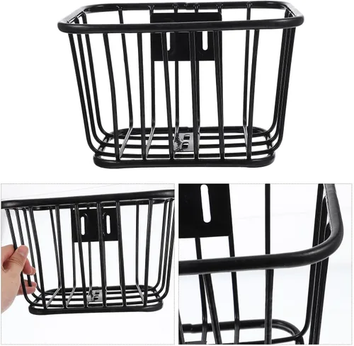 Vista 5 de Cesta de manillar de bicicleta para niños, cesta de bicicleta de hierro desmontable con diseño hueco para niños, fácil instalación