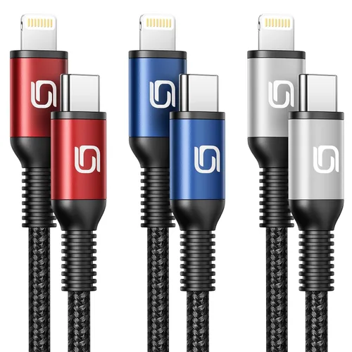 Vista 11 de Cable de carga para iPhone [certificado MFi de Apple], paquete de 3 cables USB-A a Lightning de 3 pies, cable de carga rápida trenzado de nailon