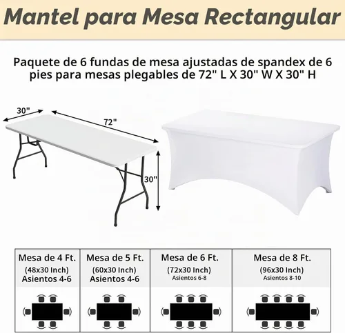 Vista 3 de Fixwal Paquete de 6 Manteles de Mesa Rectangulares, Cubierta de Mesa de 6 Pies, Mantel Blanco Rectangular Ajustado Elástico Rectangular, Cubierta
