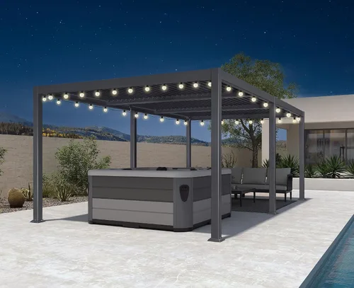Vista 31 de Pérgola PURPLE LEAF con listones de 8 x 10 pies para exteriores con sistema de drenaje